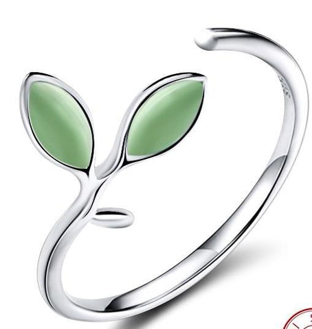 100% Real Sterling Silver Leaf Pattern Romantic Adjustable Ring For Women