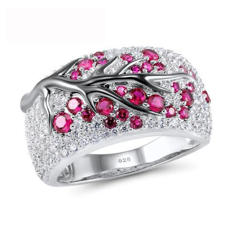 Ruby & Clear Simulated CZ 925 Sterling Silver Party Wear Ring