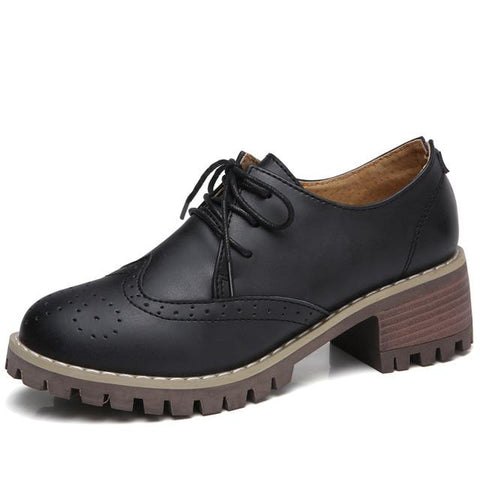 Med Heel Leather Laces With Round Toe Spring Oxford Shoes For Women