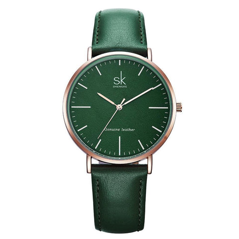 Genuine Leather Band Quartz Watch For Women