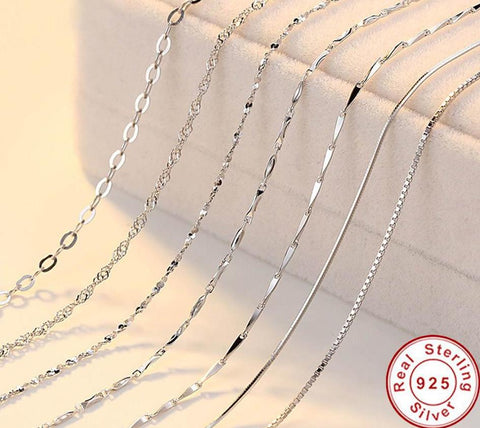 Genuine 925 Sterling Silver Chain Necklace For Women