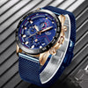 Blue Casual Mesh Belt Fashion Quartz Gold Watch