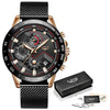Blue Casual Mesh Belt Fashion Quartz Gold Watch