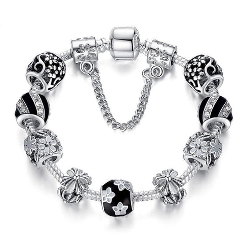 Authentic 925 Enamel Silver Crystal Bracelet For Women