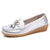 New Soft Leather Metallic Loafers Shoes For Women