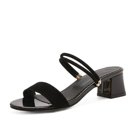 Summer Slippers Square Heels Thick Heels Footwear For Women