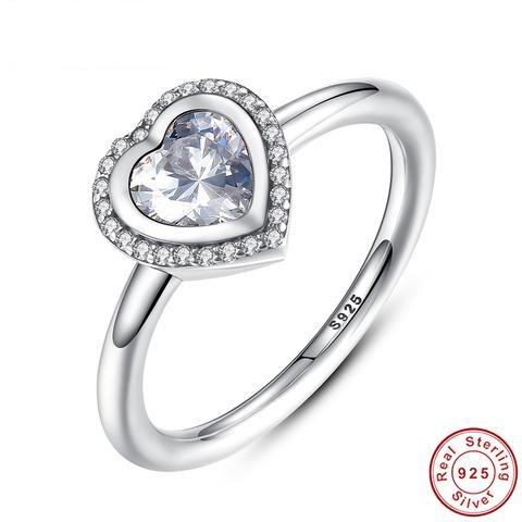 Simulated CZ 925 Sterling Silver Sparkling Love Heart Ring For Women