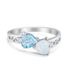 925 Sterling Silver Lab White Opal Heart Filigree Round CZ Engagement Ring