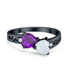 925 Sterling Silver Lab White Opal Heart Filigree Round CZ Engagement Ring
