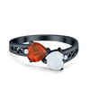 925 Sterling Silver Lab White Opal Heart Filigree Round CZ Engagement Ring