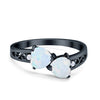 925 Sterling Silver Lab White Opal Heart Filigree Round CZ Engagement Ring