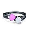 925 Sterling Silver Lab White Opal Heart Filigree Round CZ Engagement Ring