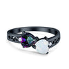 925 Sterling Silver Lab White Opal Heart Filigree Round CZ Engagement Ring