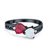 925 Sterling Silver Lab White Opal Heart Filigree Round CZ Engagement Ring