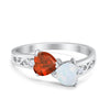 925 Sterling Silver Lab White Opal Heart Filigree Round CZ Engagement Ring