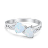 925 Sterling Silver Lab White Opal Heart Filigree Round CZ Engagement Ring