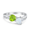 925 Sterling Silver Lab White Opal Heart Filigree Round CZ Engagement Ring