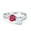 925 Sterling Silver Lab White Opal Heart Filigree Round CZ Engagement Ring