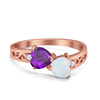 925 Sterling Silver Lab White Opal Heart Filigree Round CZ Engagement Ring