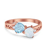 925 Sterling Silver Lab White Opal Heart Filigree Round CZ Engagement Ring