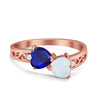 925 Sterling Silver Lab White Opal Heart Filigree Round CZ Engagement Ring