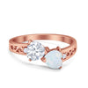925 Sterling Silver Lab White Opal Heart Filigree Round CZ Engagement Ring