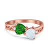 925 Sterling Silver Lab White Opal Heart Filigree Round CZ Engagement Ring