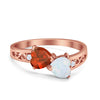 925 Sterling Silver Lab White Opal Heart Filigree Round CZ Engagement Ring