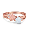 925 Sterling Silver Lab White Opal Heart Filigree Round CZ Engagement Ring