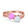 925 Sterling Silver Lab White Opal Heart Filigree Round CZ Engagement Ring