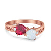 925 Sterling Silver Lab White Opal Heart Filigree Round CZ Engagement Ring