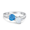 925 Sterling Silver Lab White Opal Heart Filigree Round CZ Engagement Ring