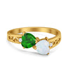 925 Sterling Silver Lab White Opal Heart Filigree Round CZ Engagement Ring