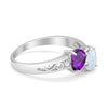 925 Sterling Silver Lab White Opal Heart Filigree Round CZ Engagement Ring