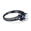 925 Sterling Silver Lab White Opal Heart Filigree Round CZ Engagement Ring