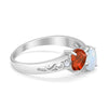 925 Sterling Silver Lab White Opal Heart Filigree Round CZ Engagement Ring