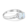 925 Sterling Silver Lab White Opal Heart Filigree Round CZ Engagement Ring