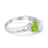 925 Sterling Silver Lab White Opal Heart Filigree Round CZ Engagement Ring