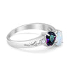 925 Sterling Silver Lab White Opal Heart Filigree Round CZ Engagement Ring