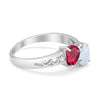 925 Sterling Silver Lab White Opal Heart Filigree Round CZ Engagement Ring