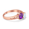 925 Sterling Silver Lab White Opal Heart Filigree Round CZ Engagement Ring