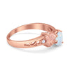 925 Sterling Silver Lab White Opal Heart Filigree Round CZ Engagement Ring