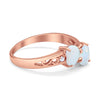 925 Sterling Silver Lab White Opal Heart Filigree Round CZ Engagement Ring