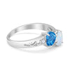 925 Sterling Silver Lab White Opal Heart Filigree Round CZ Engagement Ring