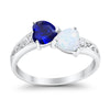 925 Sterling Silver Lab White Opal Heart Filigree Round CZ Engagement Ring