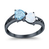 925 Sterling Silver Lab White Opal Heart Filigree Round CZ Engagement Ring