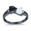 925 Sterling Silver Lab White Opal Heart Filigree Round CZ Engagement Ring