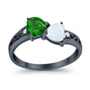 925 Sterling Silver Lab White Opal Heart Filigree Round CZ Engagement Ring