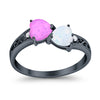 925 Sterling Silver Lab White Opal Heart Filigree Round CZ Engagement Ring