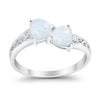 925 Sterling Silver Lab White Opal Heart Filigree Round CZ Engagement Ring
